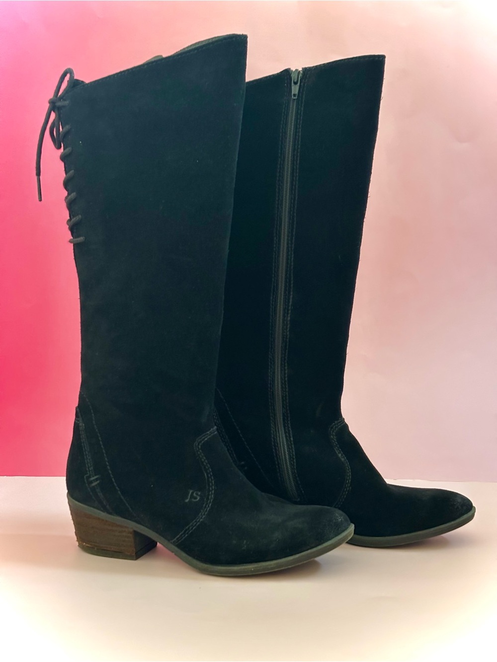 Josef Seibel Black Suede Boots with Back Lace Detail